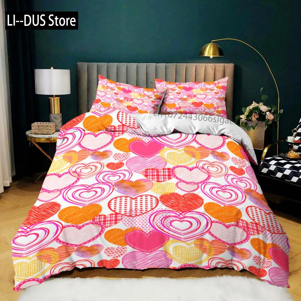 Set Copripiumino Cuore d'Amore Rosa Set Biancheria da Letto Cuore d'Amore Regalo San Valentino Camera da Letto Ragazza Microfibra Queen King Size Copripiumino