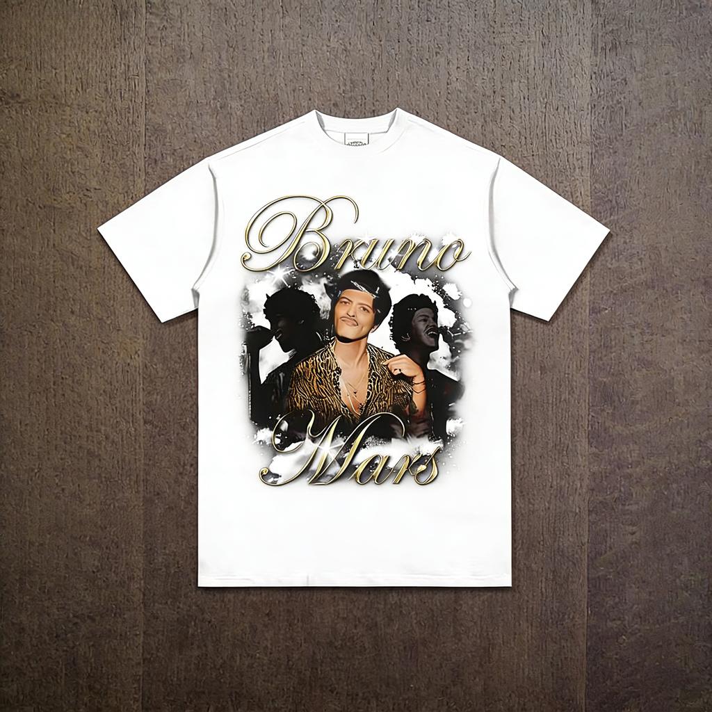 SpringSummer 2026 Rap Star Bruno Mars American Street Retro Print Trendy Short Sleeve Shirt