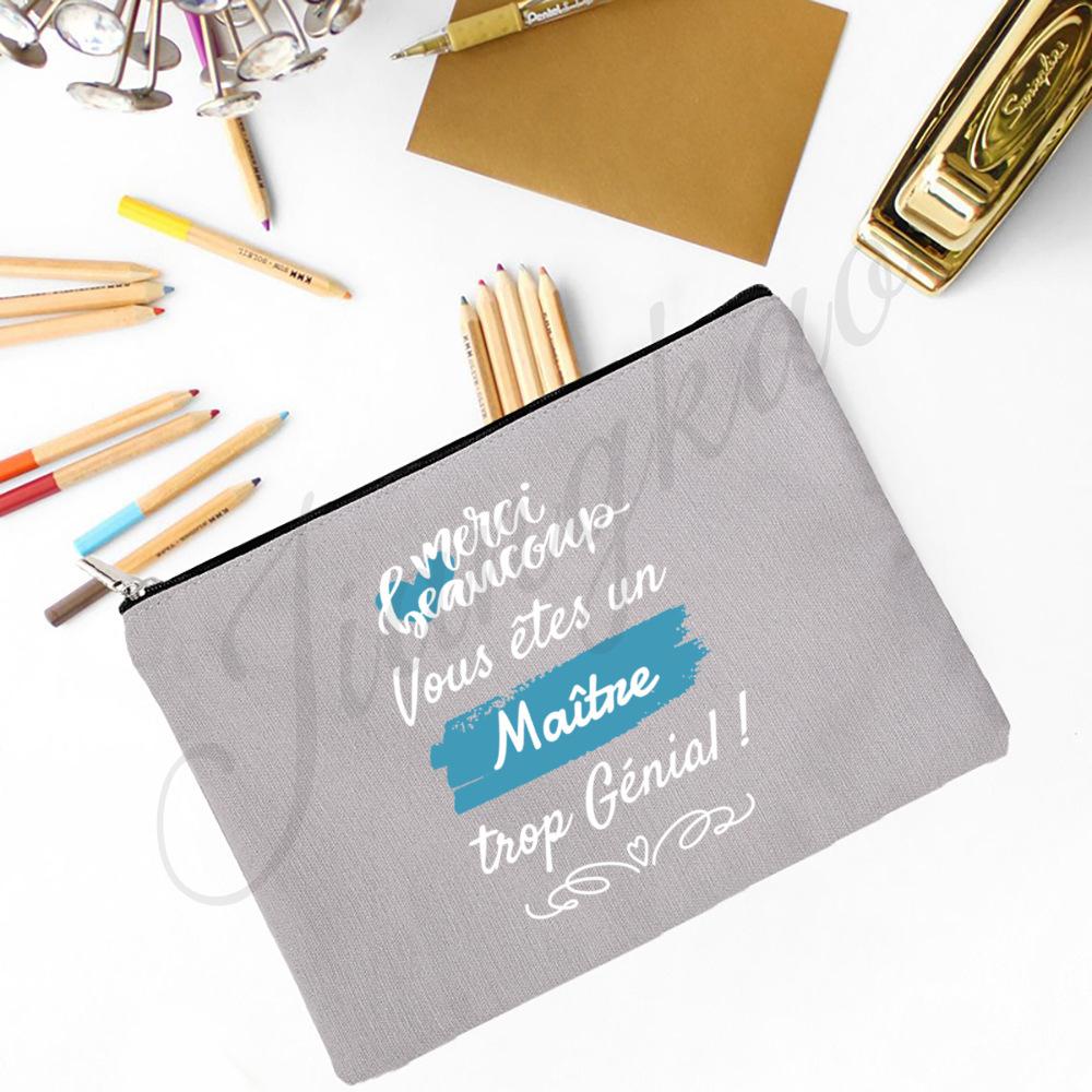 Merci Maitre Print Pencil Bag  Men Travel Toiletry Organizer Bags Makeup Pouch  Teacher's Day Graduation Thanks Gift for Teacher