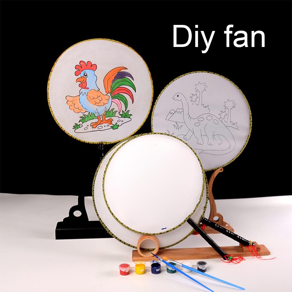 Silk-Cloth Fan 24cm Blank Tuan Fans DIY Fans Lightweight Portable Wood Hand Handle Handmade Round Fan for Birthday Party