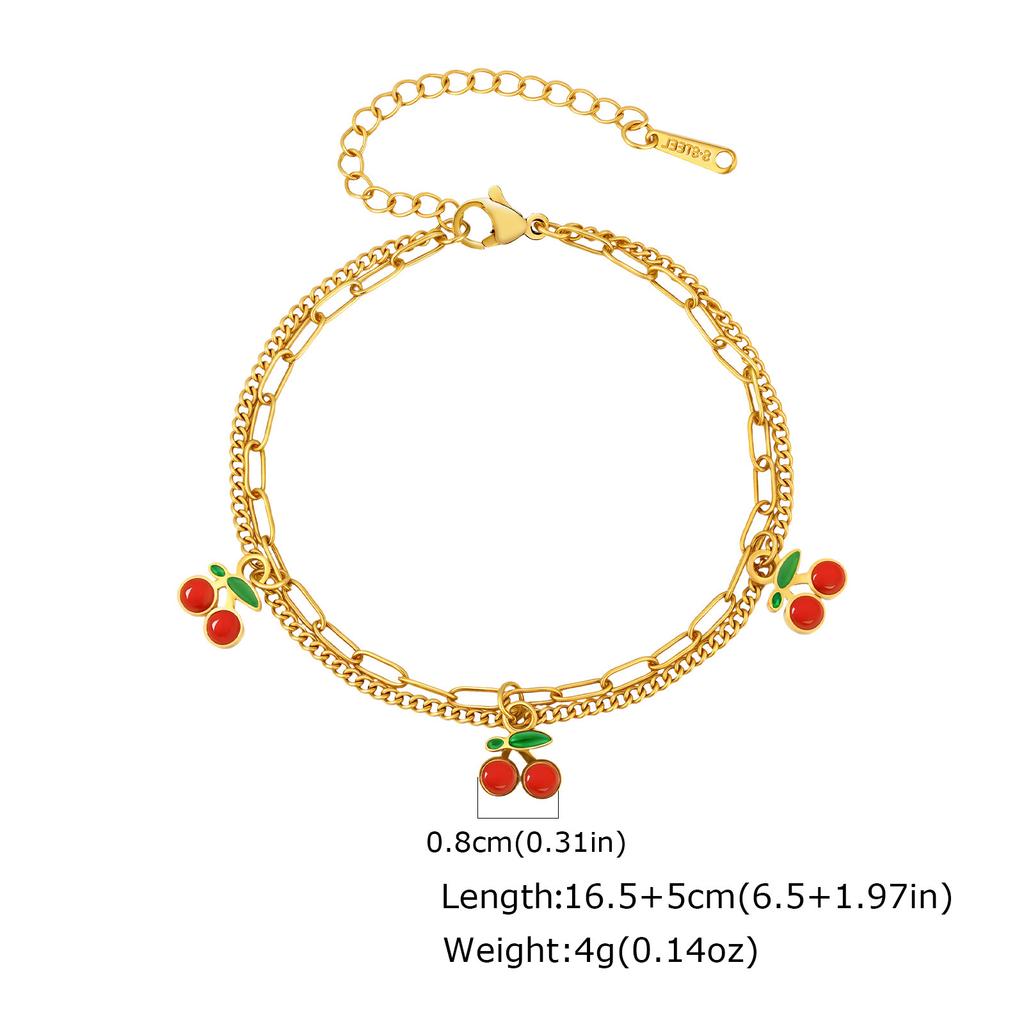 Wind Design Girl Sweet Stainless Steel Double Strawberry Cherry Bracelet, Jewelry Br-2577