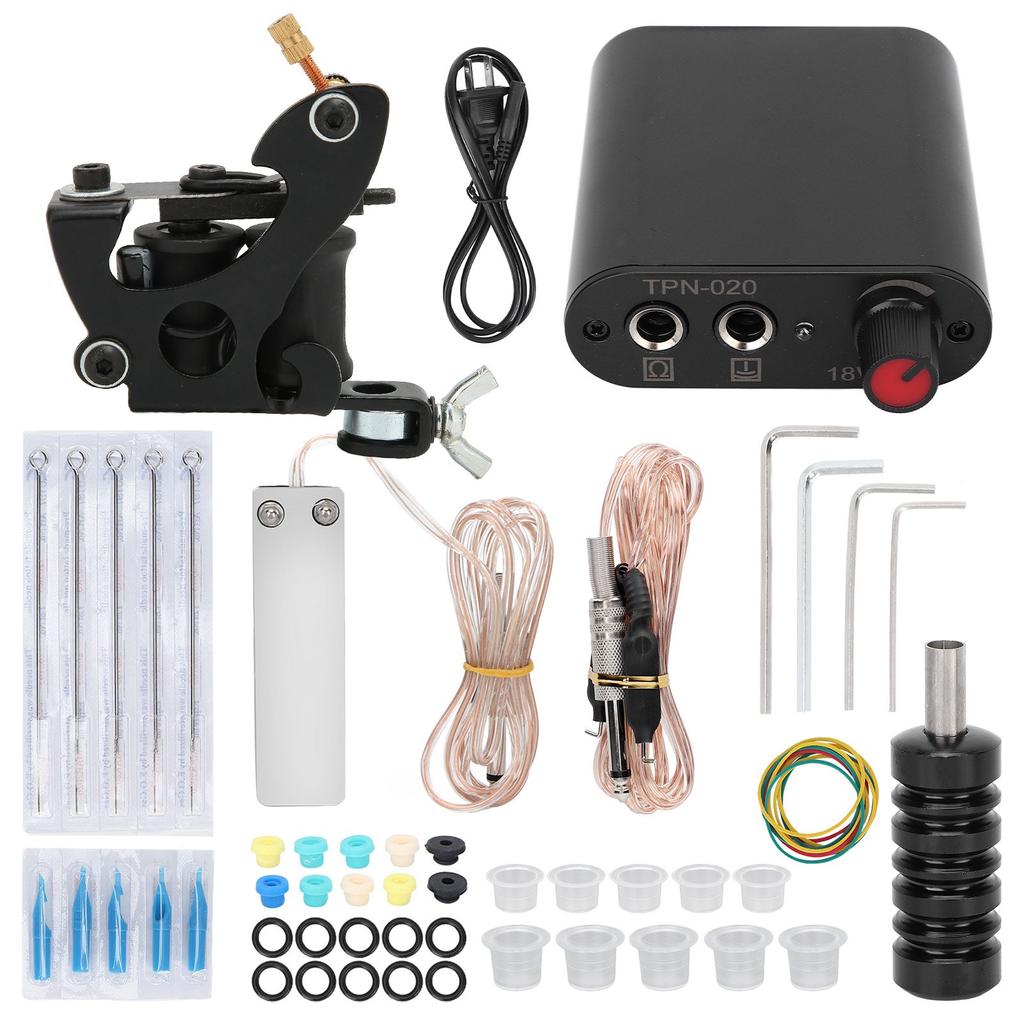 Coil Tattoo Machine Set Clip Cord Foot Pedal Power Supply Needle Novice Practice Tattoo Kit