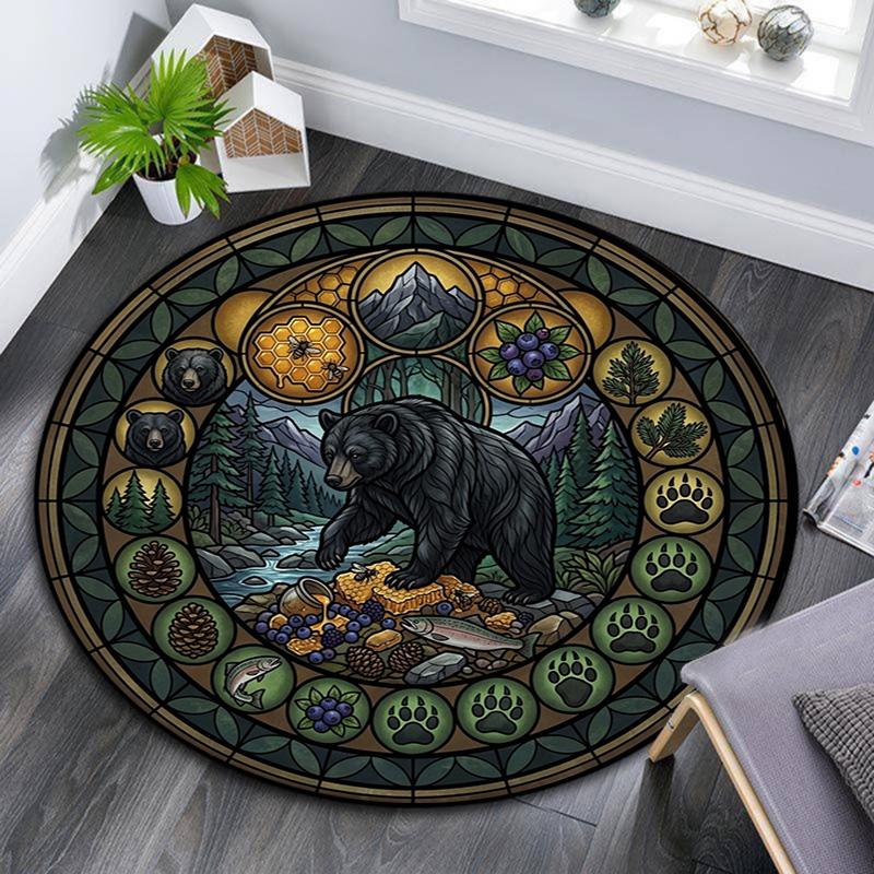 Bear Nature Harmony Round Area Rug Under Office Chairs Bedroom Living Room Home Decor