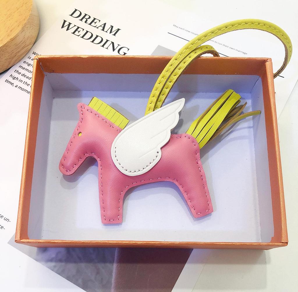 Engel Pegasus Handgenähter Lammfell Taschenanhänger - Niedliche Damenhandtaschen Dekoration & Autoschlüsselanhänger