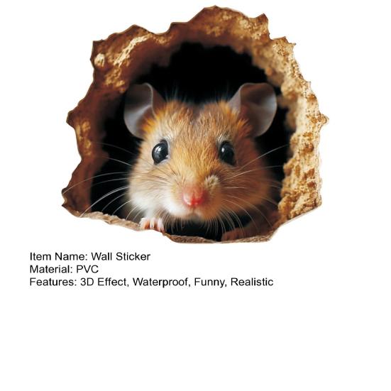 Yousheng 3D Mouse Wall Decal Realistic Rat Hole PVC Sticker with 3D Effect for Laptops Cars Furniture Bedroom Wall Decoration