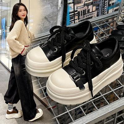 CM dikke zool schoenen met grote kop muffin schoenen dames nieuwe herfst kleine hoogteverhogende veelzijdige vetersneakers