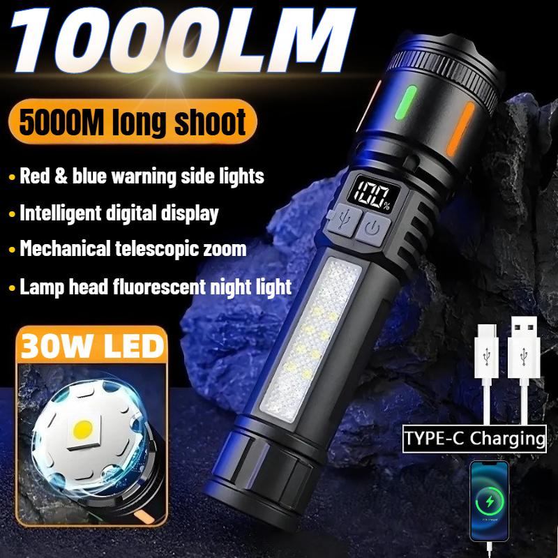 High Power LED Flashlight With COB Lights Portable EDC White Laser Torch USB Rechargeable Outdoor Camping Fishing Lantern