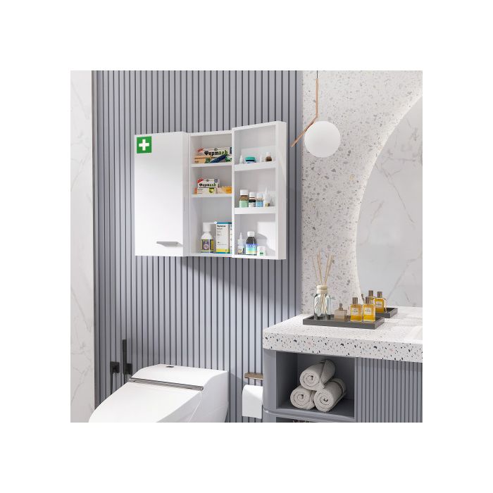 Armoire à pharmacie - MUVOE - 2 portes - Acier blanc - 6 étagères - Verrouillable