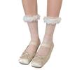 Womens Ruffle Socks Cute Lolitas Crew Socks Frilly Dress Socks Girls Turn-Cuffs High Ankle Socks Sheer Lace Mesh Socks