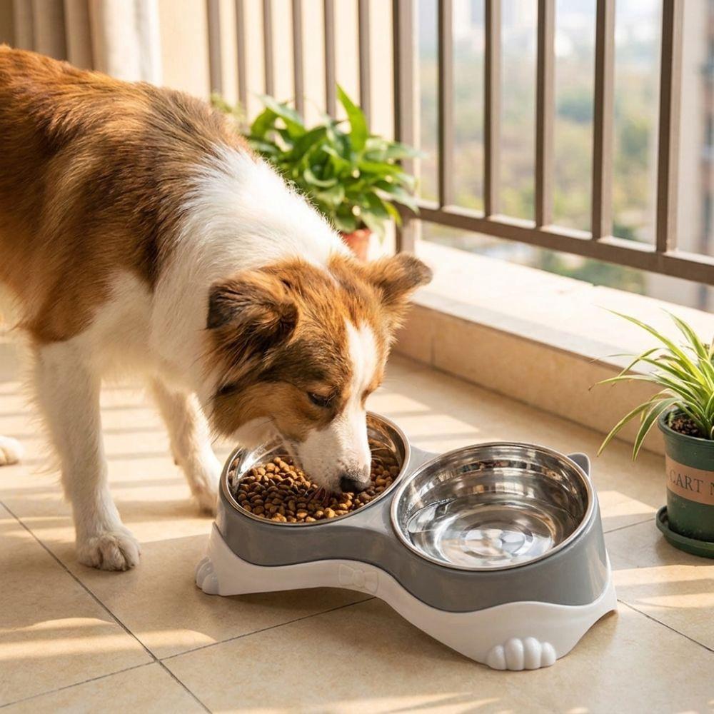Non-Skid Cat Ear Pet Double Bowl Anti-spill Pet Feeding Bowl  Small Pet Food Bowl