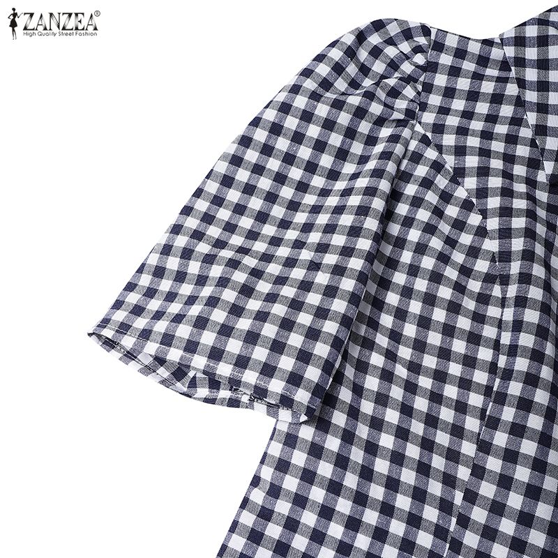 ZANZEA Women Short Sleeve Blouse and Long Skirts Plaid Print Two Piece Suit Sets