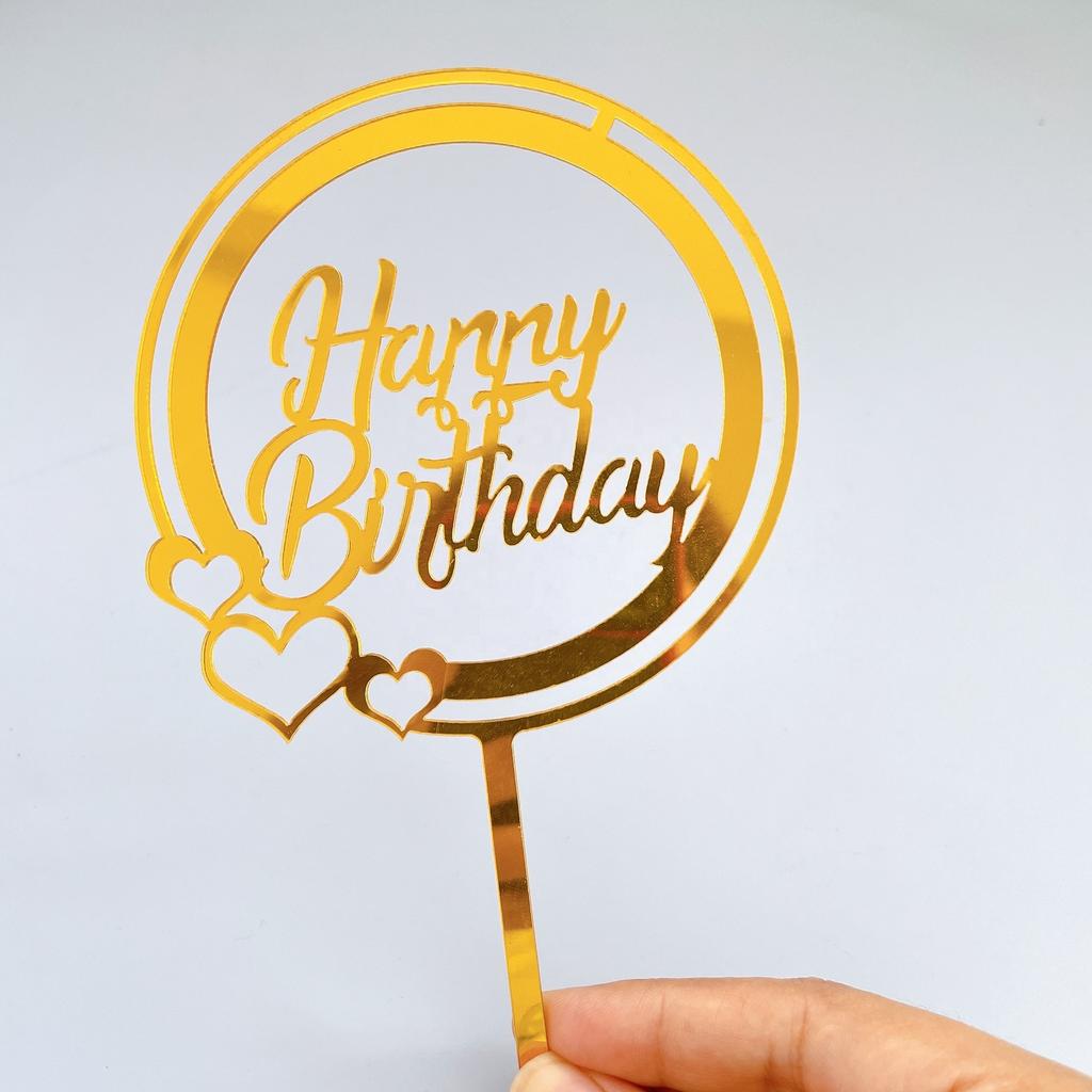 Acrylic Gold Mirror Happy Birthday Cake Toppers Reusable Cake Decorations for Birthday Party Supplies