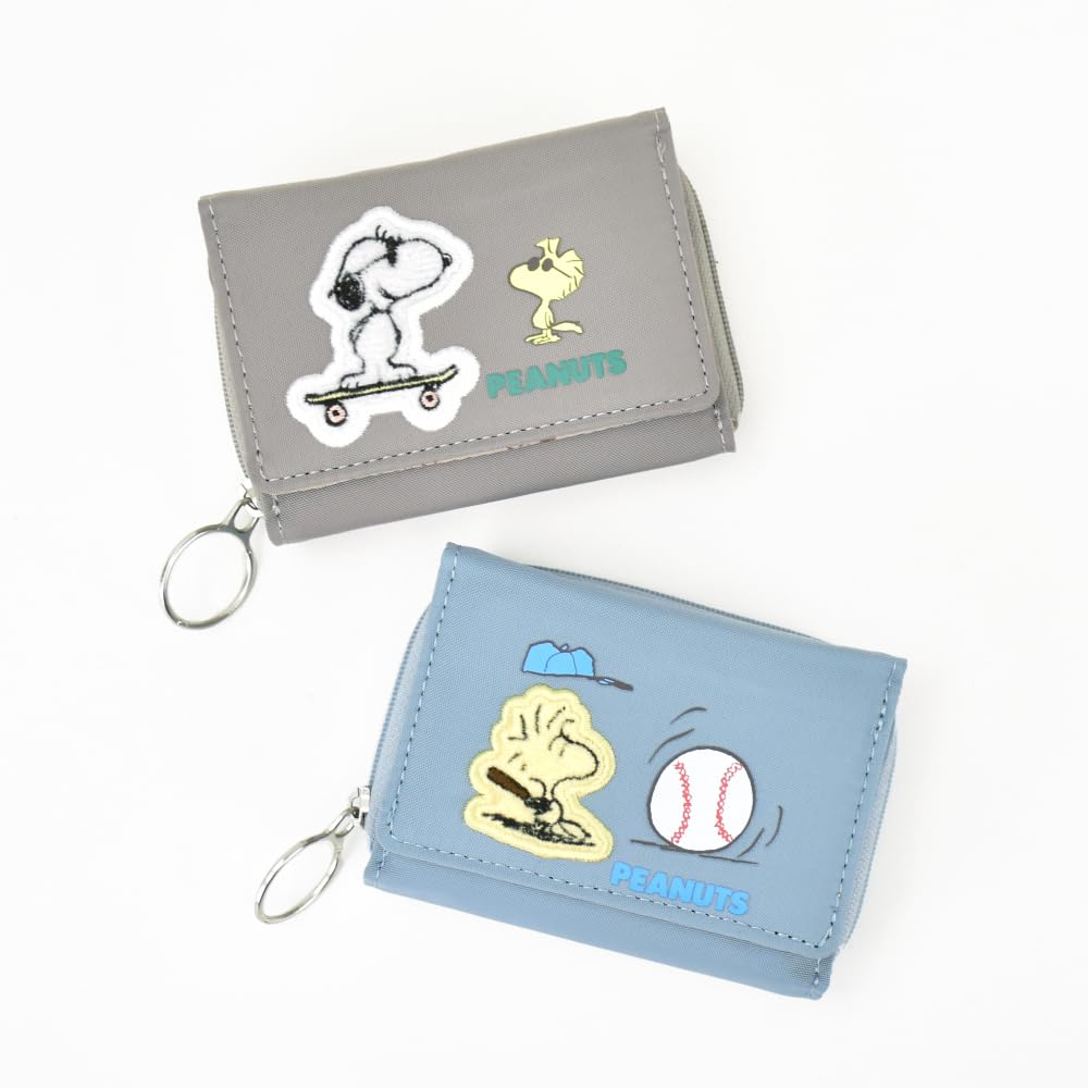 Snoopy Wallet with Bill and Coin Exterior for and Cute Character Blue Tri-fold Compartment, Divider, Women, Commuting, School, Travel, Adults,