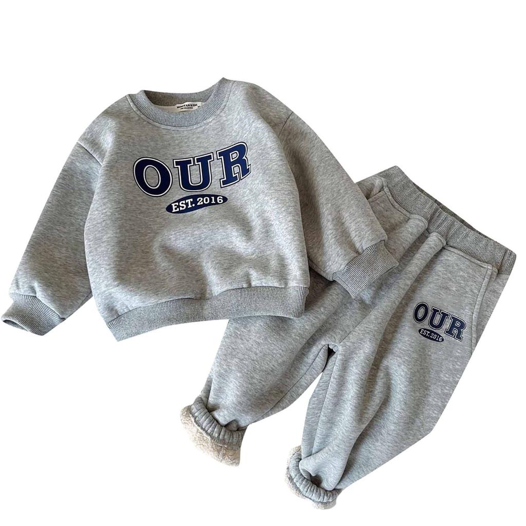 Winter Children's Round Neck Fleece Hoodie Set, Two-piece Set