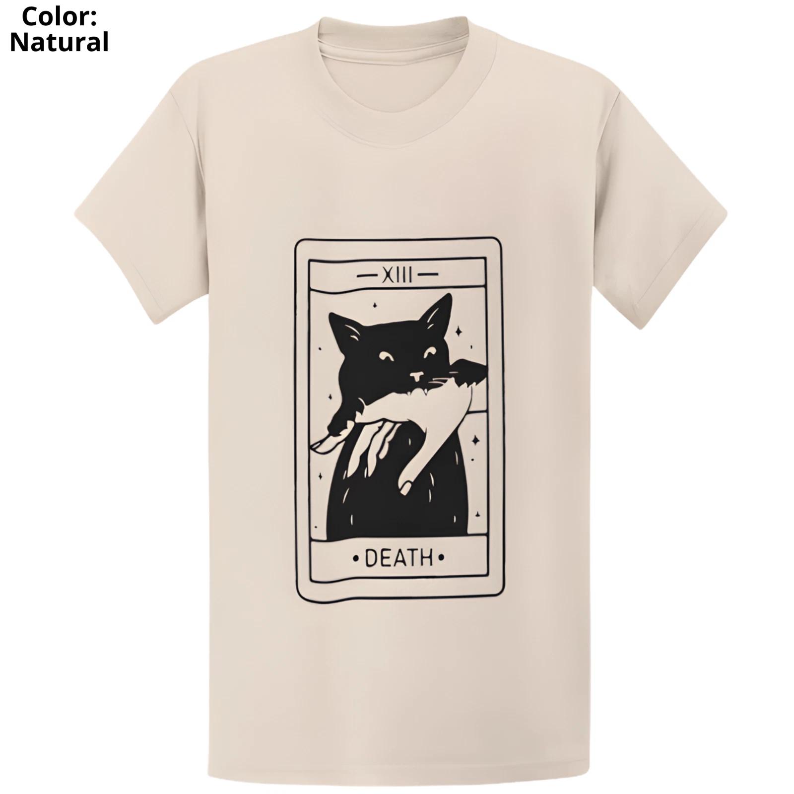 Gildan 5000 Tarot Death Black Cat T-Shirt - Witchy Spooky Cat Lover Gift Tee 3XL