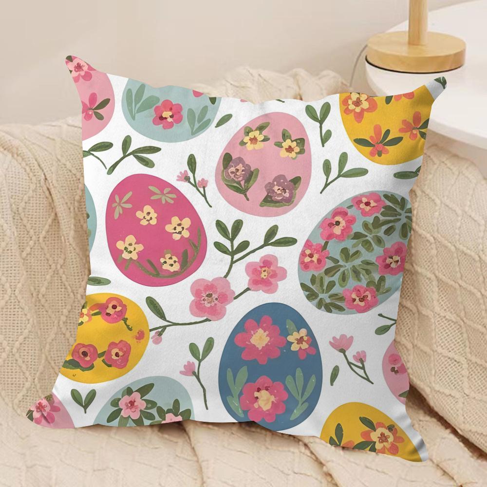 Easter Eggs Cartoon Cushion Cover Silky Short Plush Invisible Zipper Dustproof Sofa Pillow Case For Home Decor