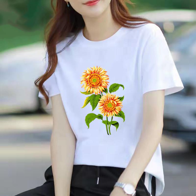 Bestseller Casual Base Layer Personalized Floral Womens Commuter Instagram Summer Printed Shortsleeved Roundneck Tshirt