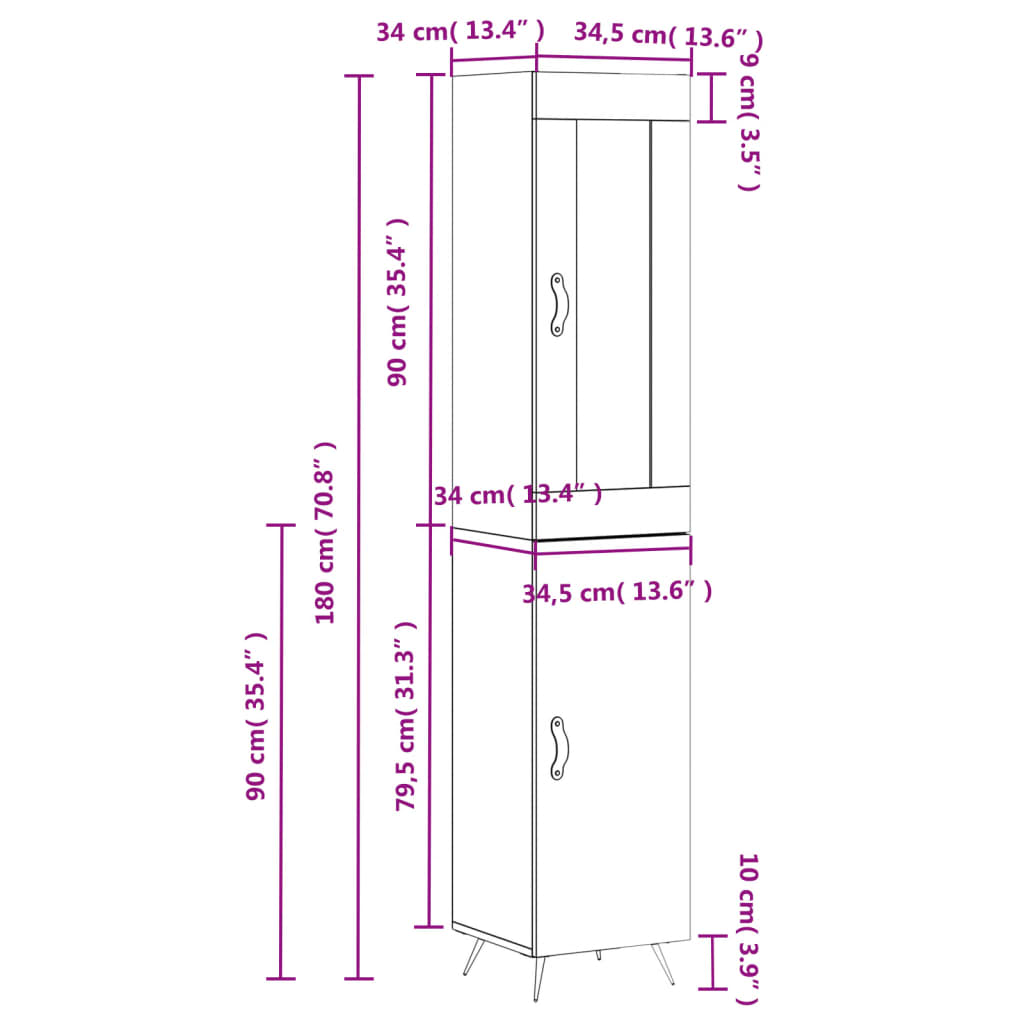 Highboard Concrete Grey 34.5 x 34 x 180 cm Particleboard