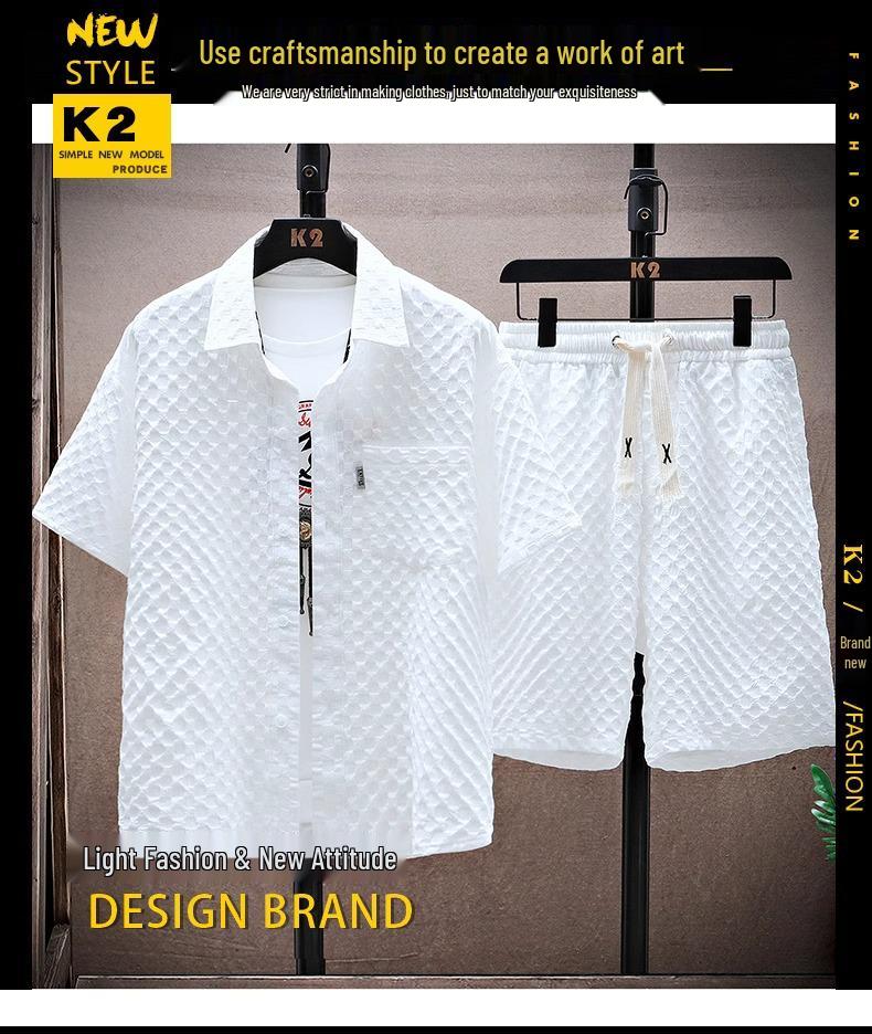 Thin Style Casual Sportswear Two-Piece Set: Short-Sleeve Shirt & Shorts