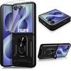 Case + 2 Tempered Glasses for Samsung Galaxy Z Flip 8, Shockproof Hard Bumper with Stand - Black