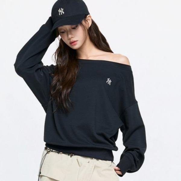 MLB Women's Basic Off-Shoulder Sweatshirt New York Yankees -Black