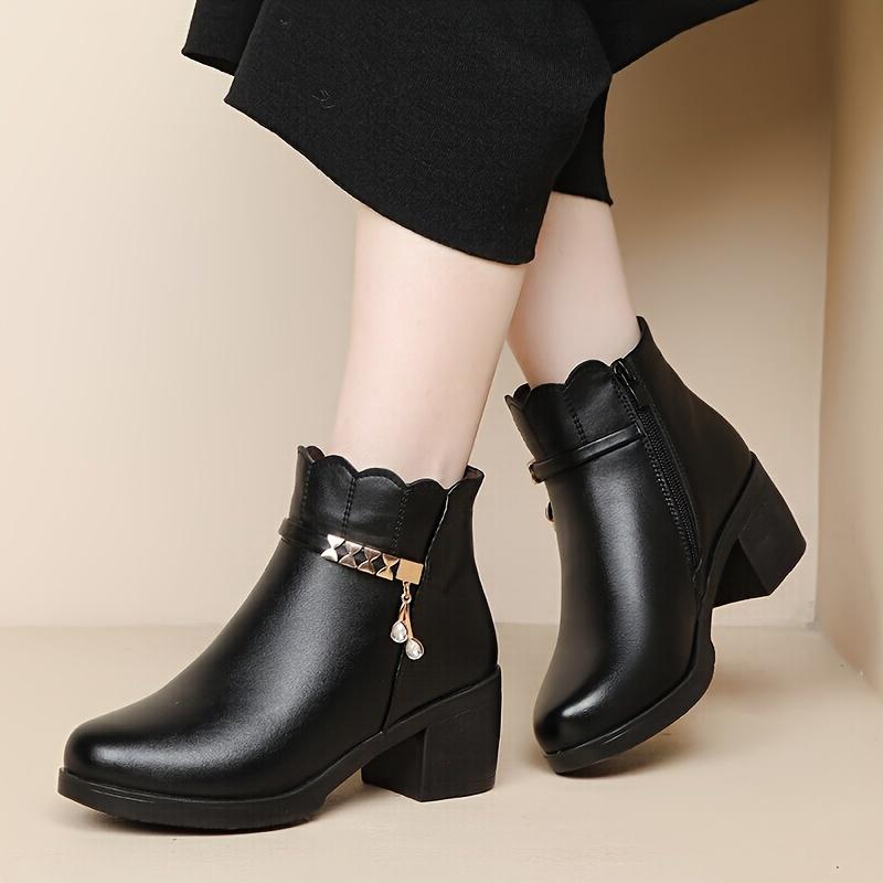 Baumwollschuhe mit dickem Absatz, Winterfleece, Winterschuhe für Mittelalte und Ältere, Damenschuhe für Mittelalte, Warme Stiefel, Winter-Lederstiefel mit rutschfester Sohle