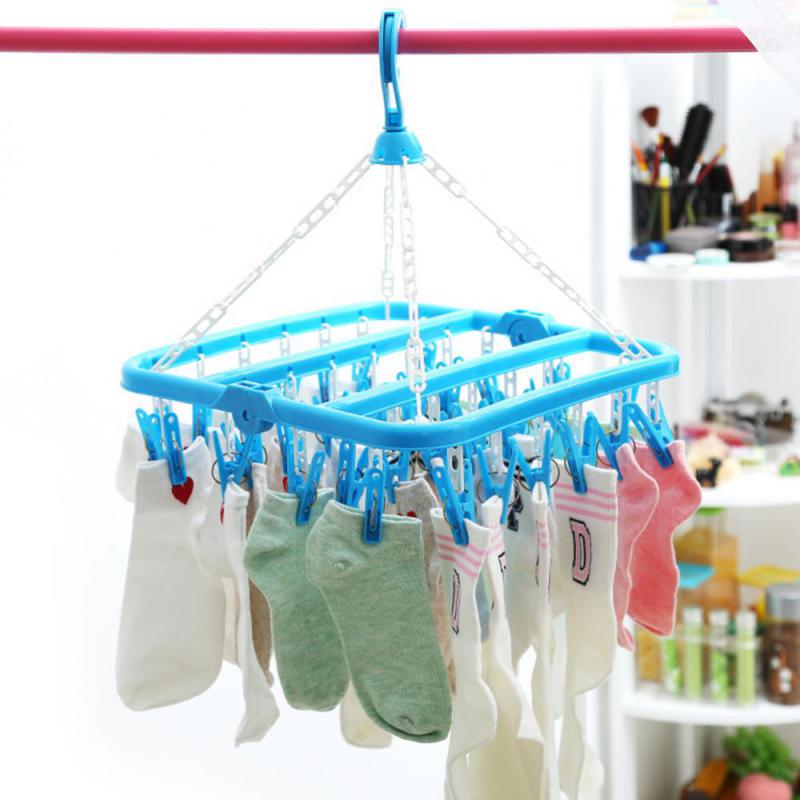 32-Klammern Wäscheständer mit Klammern zum Trocknen von Socken und Unterwäsche Faltbarer Wäschebügel Mehrzweck