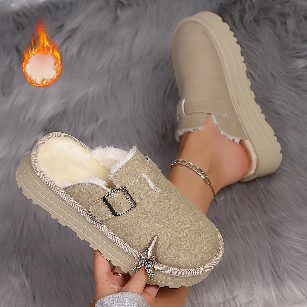 Женские зимние снегоступы Модный ретро теплые замшевые ленивые туфли для женщин Натяжные теплые хлопковые тапочки для женщин Zapatos De Mujer 35 2130₽