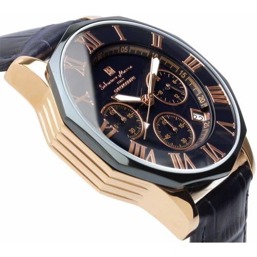 Salvatore Marra Men's Navy Chronograph Watch, 10 ATM Water Resistant, Leather Strap, SM15104S-PGNVPG