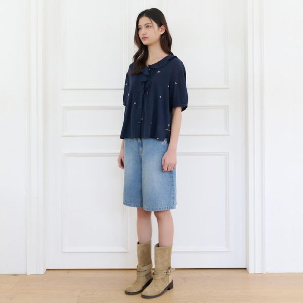 Thursday Island Women Flower Embroidery Ruffle Collar Blouse T264mbl238w