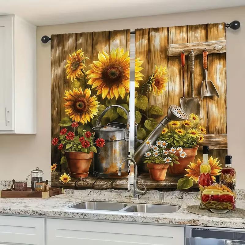 2 Pcs Sunflower Tool Print Curtains,suitable for Bedroom,living Room Kitchen Decoration,home Decoration,window Decoration