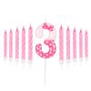 11pcs Pink Bow Number 0-9 Birthday Candles, Cat Cartoon Birthday Decorations for Girls, Wedding Anniversary Party Supplies