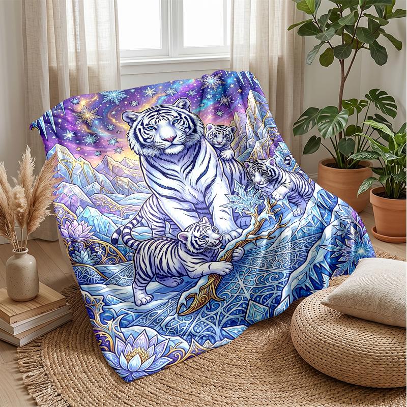Winged Tiger Mandala Theme blanket Lightweight Warm Flannel Blanket Decorative Throw Blanket for Home Decoration