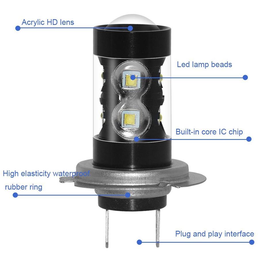 2Pcs H7 50W LED Light Bulbs 6000K Xenon White For DRL Fog Lights Lamp 12V-24V