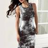 Women's Sleeveless Round Neck Tie-dye Printed Tight Vest Dress