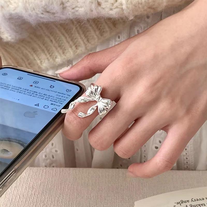 Foxanry Copper Color Tassel Bowknot Rings For Women Girls Korean Fashion Creative Simple Sweet Elegant Anniversary Jewelry Gifts
