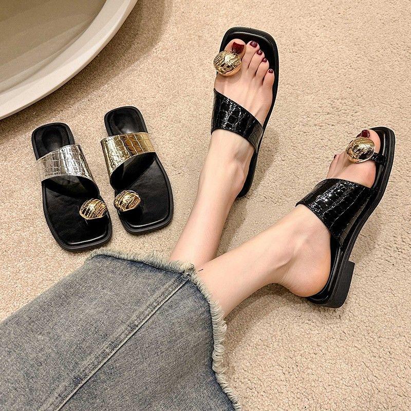 Fashion Women's Slippers and Ladies Sandals Low Heel Slides on Beach Roman Silver Open Toe Shoes Original Vip Casual New Style Offer Pvc