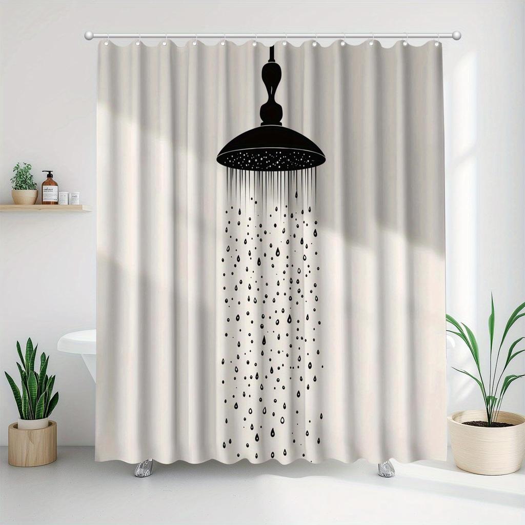 Simple Shower Head Shower Curtain – Digital Print, Home & Hotel Bathroom Decorative Partition