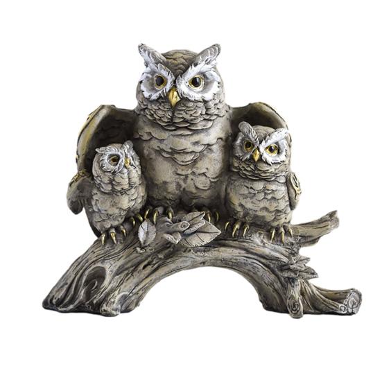 Owl Family Resin Figurines, Rustic Tree Branch Animal Statues, American Country Home Decor for Living Room TV Stand Bookshelf Bedroom, Unique