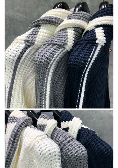 TIME BREATHE Men's Slim Fit V-Neck Cardigan, Classic Style, Thick Knit, White Edged Sweater Jacket, Trendy.