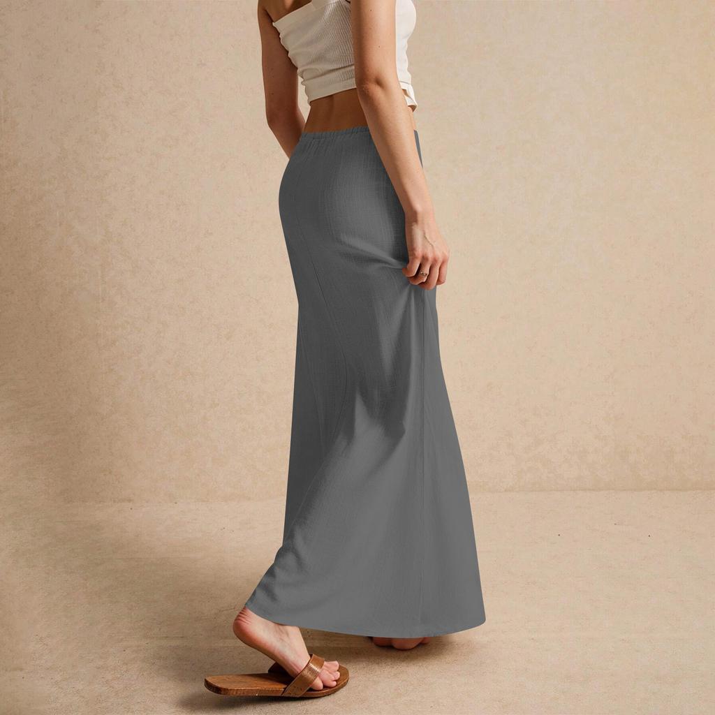 Women's Summer Maxi Skirt Drawstring Low Waist A Line Casual Skirts High Elastic Waisted Bodycon Long Maxi Skirts
