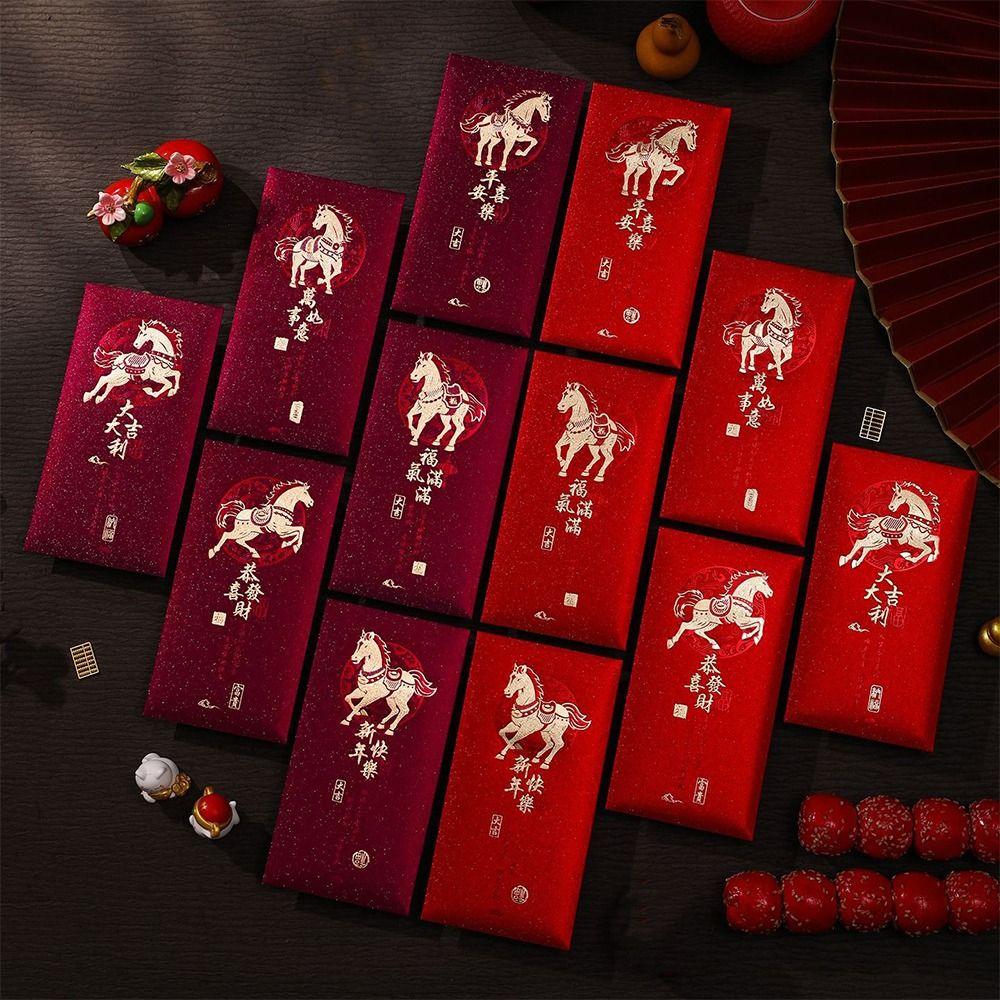 6 Stück Verdickte Neujahrs-Roten Umschläge Bronzierung 2026 Jahr des Pferdes Geschenkumschlag Chinesischer Stil Beste Wünsche Taschengeld