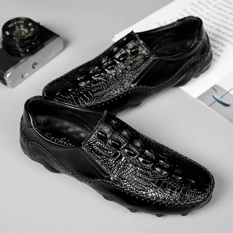 Sommar Nytt Krokodilmönster herrloafers Högkvalitativt Äkta Läder körskor Herr Anti-halk Sneakers Fritidsskor för promenad