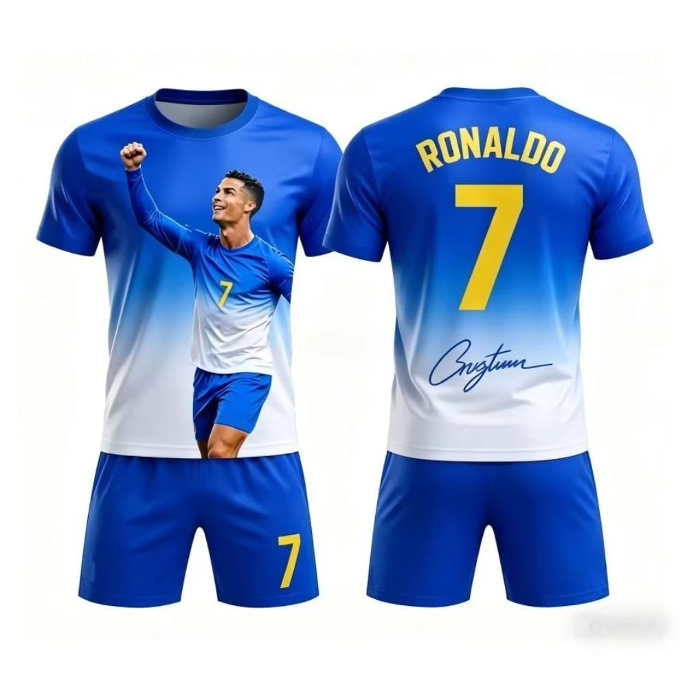 2026 Summer New Ronaldo # 7 Football Jersey Sports Fan Training Shorts Sleeve T-shirt and Shorts Set Sportswear Family Kids Tees