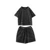 Women's Striped 2 Piece Outfits Casual Loose Short Sleeve T-shirt & Shorts Set Summer Loungewear Plus Size Homewear