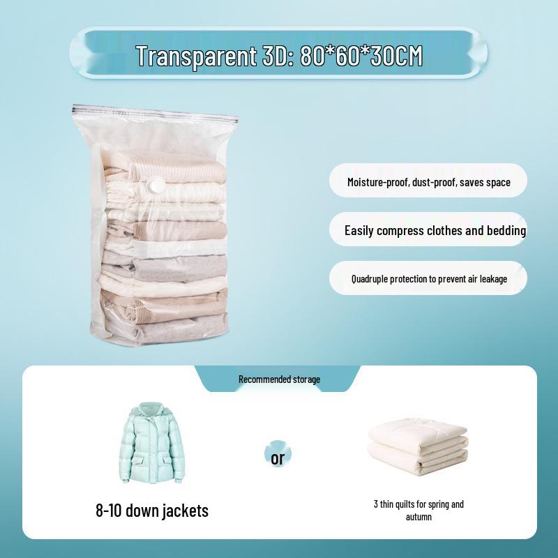 Thick Transparent Vacuum Storage Bag for Duvets and Clothes - Electric Pump Compatible
