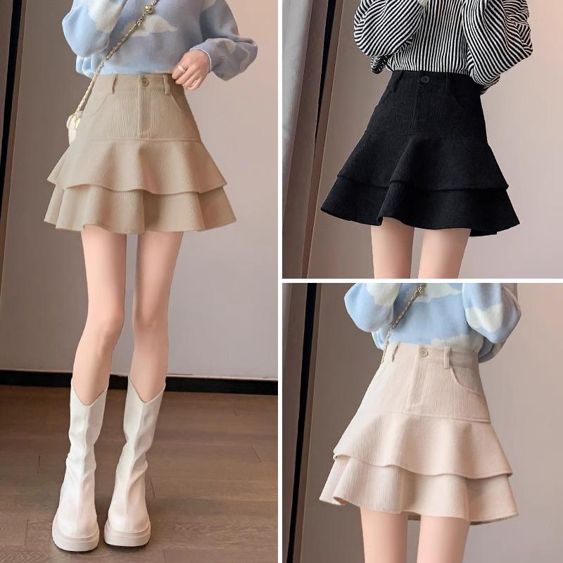 

Women s Corduroy A-line Fishtail Mini Skirt - 2024 Autumn/Winter Vintage Design 2XL