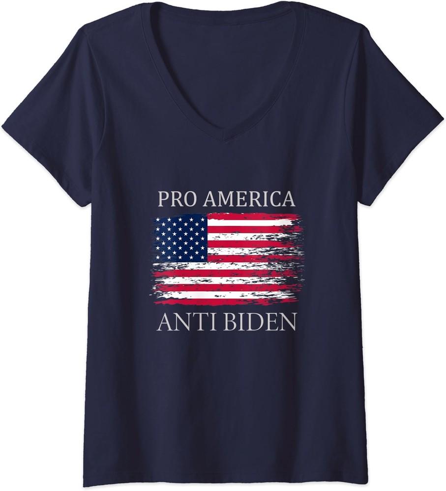 Pro America Anti Biden Flag Impeach Funny Biden Gift Ladies  V-Neck Tshirt Unisex T-Shirt XXXXL