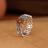 Women's Hollowed-Out Nan Hong Floral Ruyi Ring - Ethnic Style, Adjustable, Fashionable, Versatile.