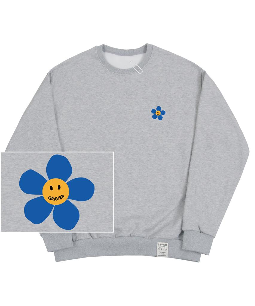 GRAVER [Unisex] Blue Flower Dot Smile Logo Sweatshirt_Gray